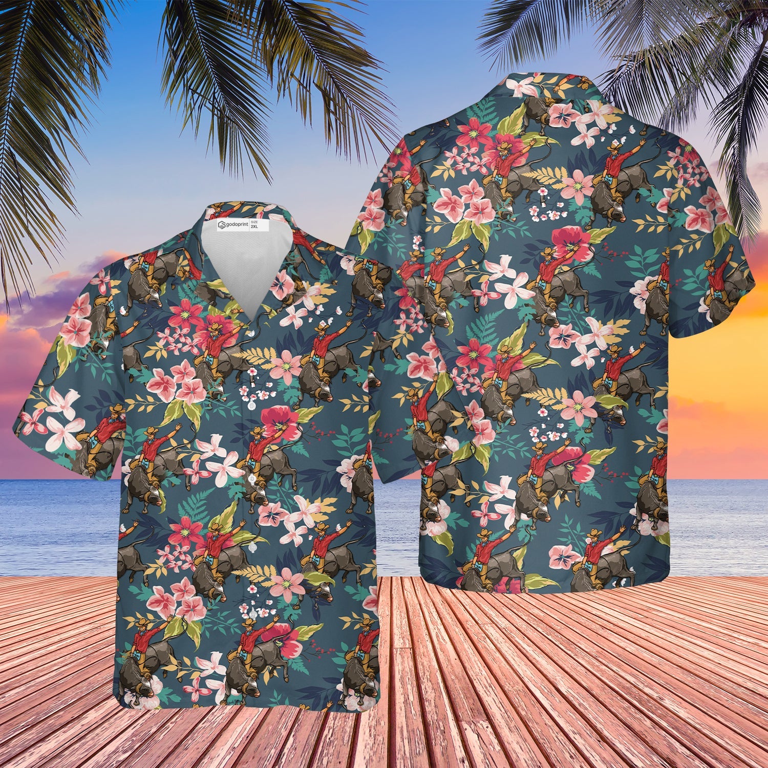 Bull Riding Hawaiian Shirt/ Bull Rider Shirts for Men/ Short Sleeves Button Down Summer Beach Dress Shirts