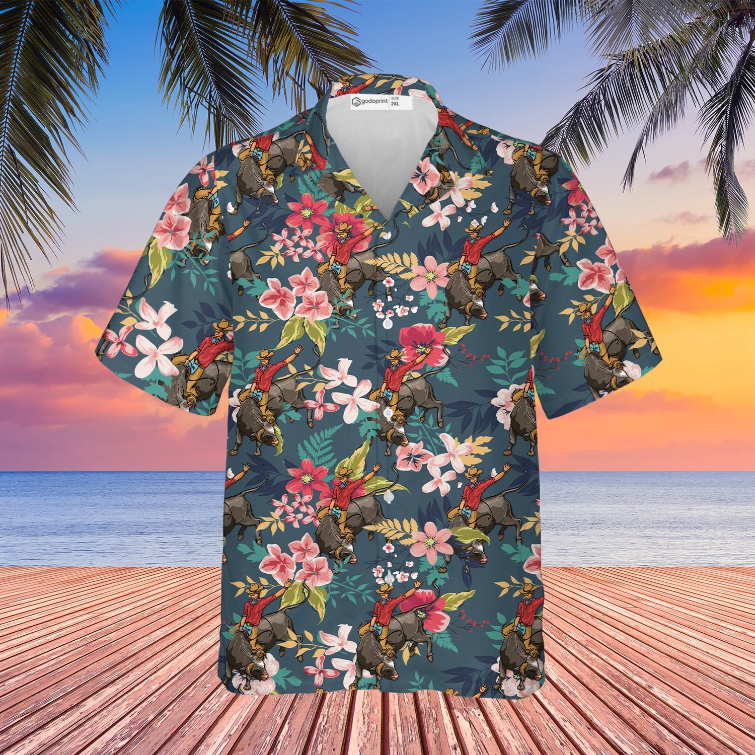 Bull Riding Hawaiian Shirt/ Bull Rider Shirts for Men/ Short Sleeves Button Down Summer Beach Dress Shirts