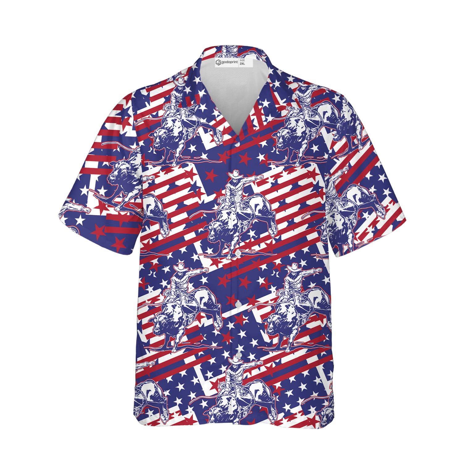 Rodeo Bull Rider Patriotic American Flag Hawaiian Shirt / Cowboys Button Down Summer Beach Dress Shirts