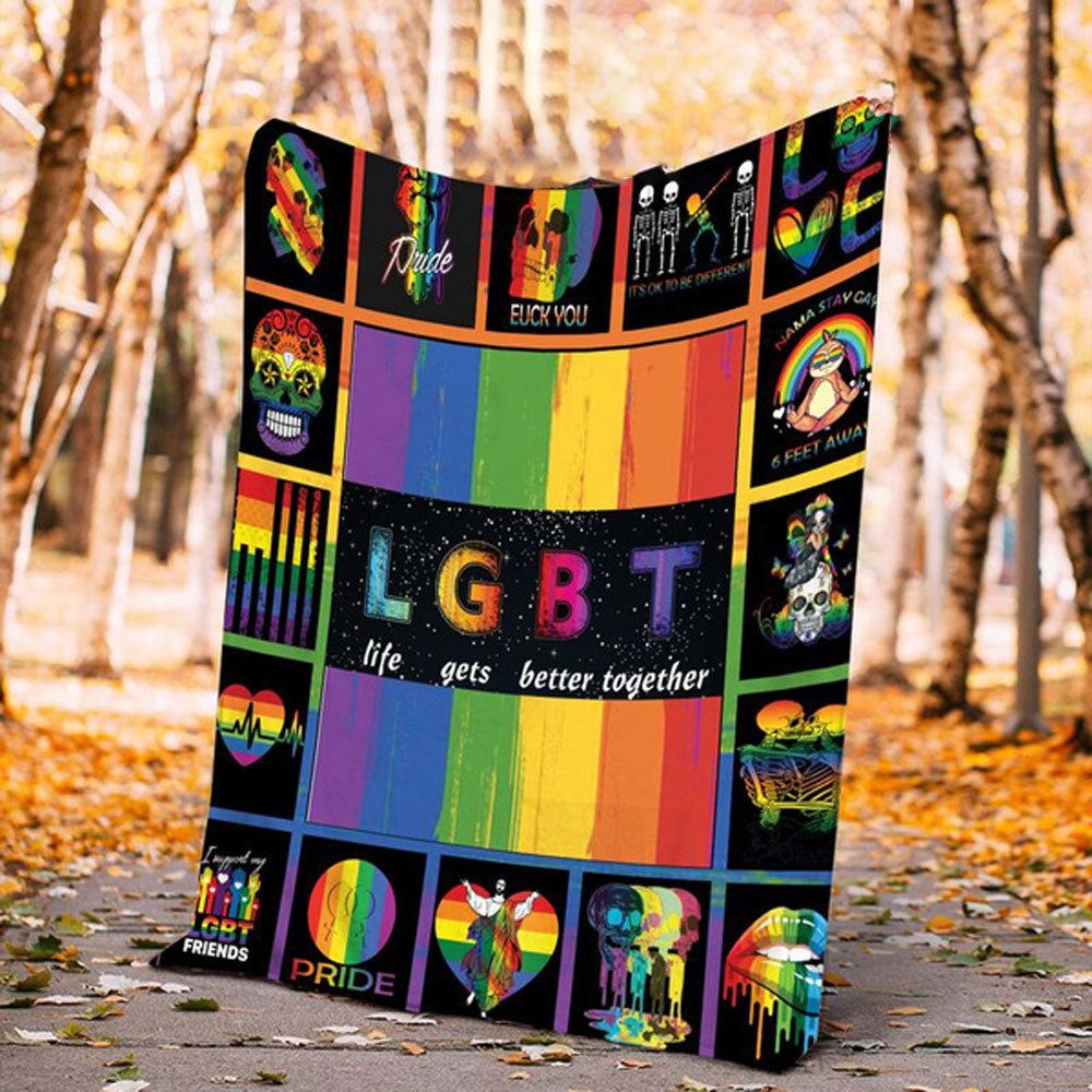 Lgbt Life Gets Better Together Pride Lesbian Gay Bisexual Fleece Blanket Home Decor Sofa Soft Blanket