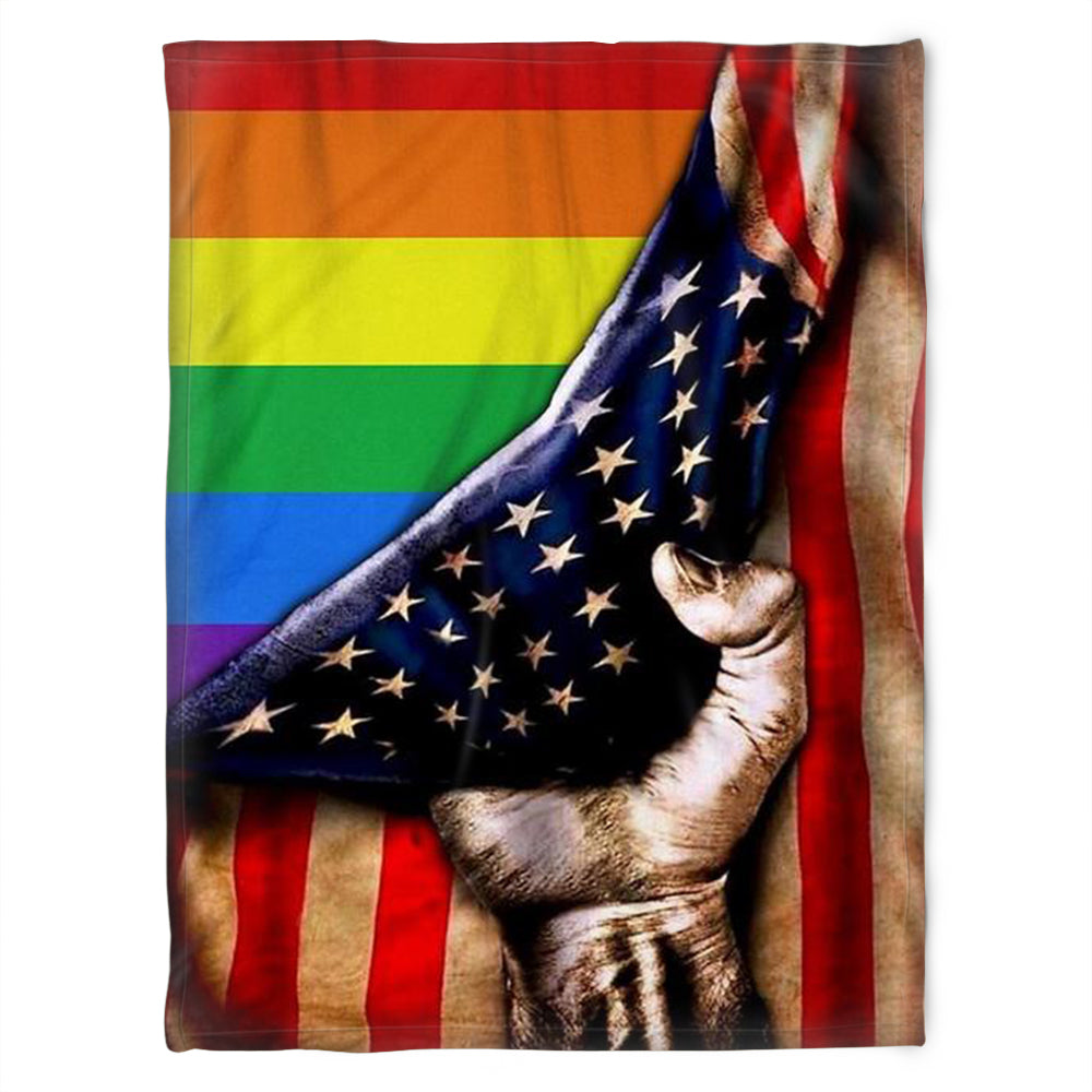 Lgbt Pride Blanket Lgbt Flag Inside Vintage American Flag Blanket Lgbt Lovers Gift Soft Fleece Blanket