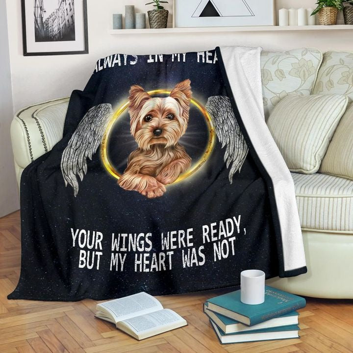 Yorkie In Heaven Fleece Blanket Dog Halo - Memorial Dog Gift For Family Friends Birthday Gift Home Decor Bedding Couch Sofa Soft