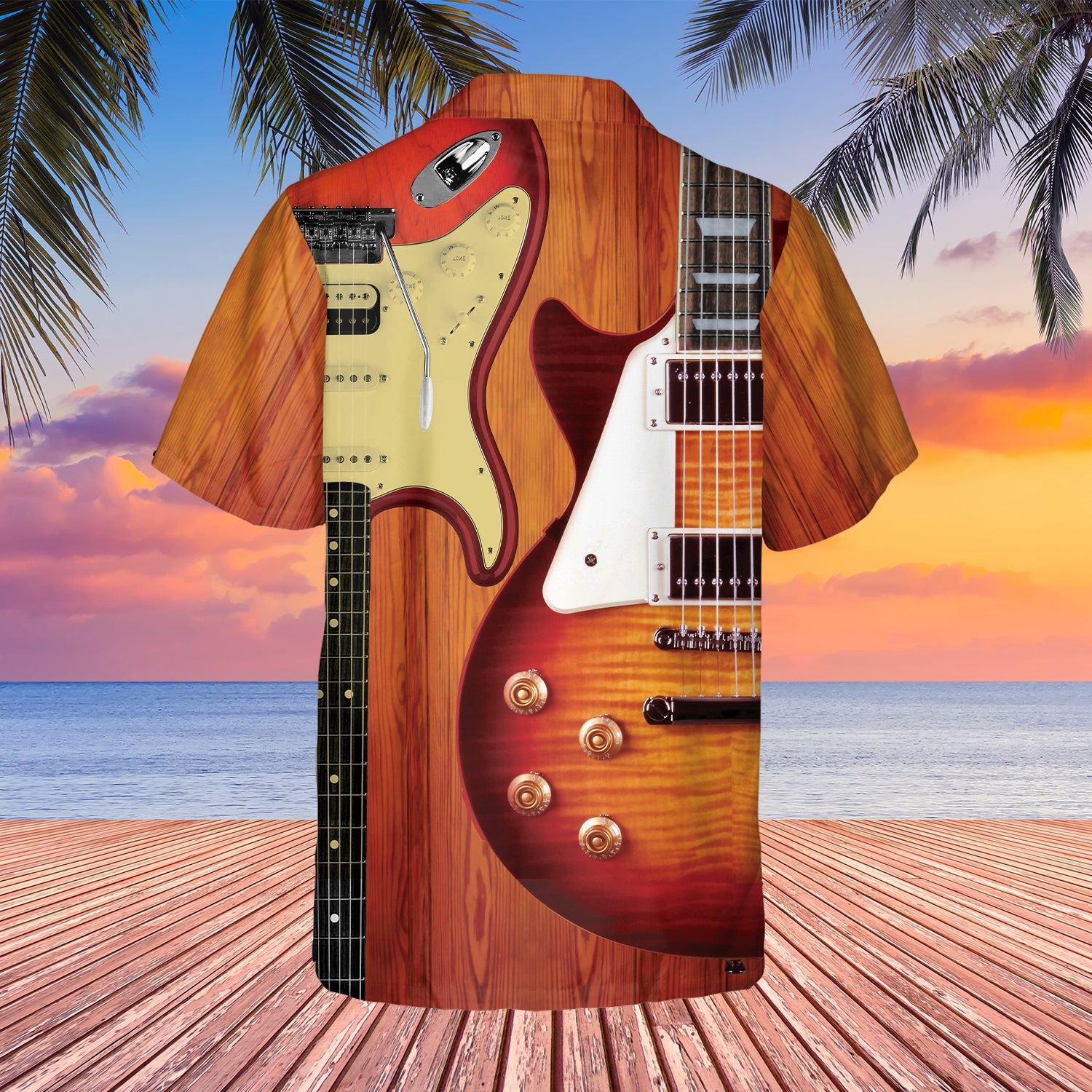 Love Electric Bass Guitar Hawaiian Shirt Short Sleeve Button Down for Men Tee Gift for Guitarist Musician