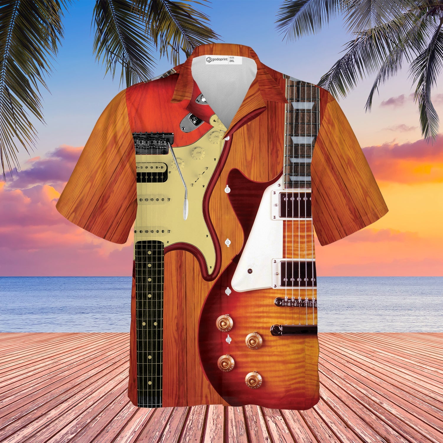Love Electric Bass Guitar Hawaiian Shirt Short Sleeve Button Down for Men Tee Gift for Guitarist Musician