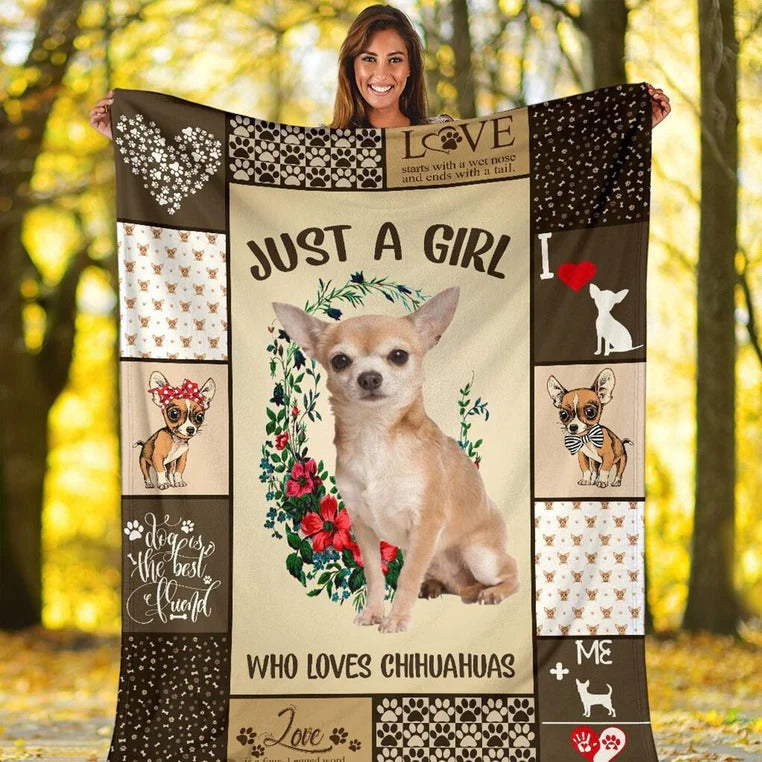 Just A Girl Who Loves Chihuahuas Fleece Blanket Gift For Dog Lovers Gift For Friend Birthday Gift Home Decor Bedding Couch Sofa Soft And Comfy Cozy