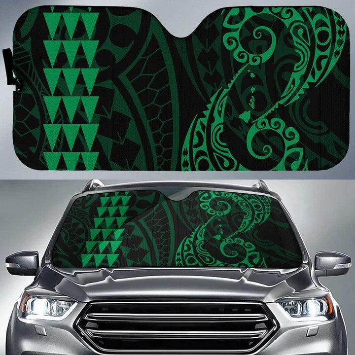 Forest Green Kakau Polynesia Hawaii Printed Car Sun Shade Cover Auto Windshields Coolspod