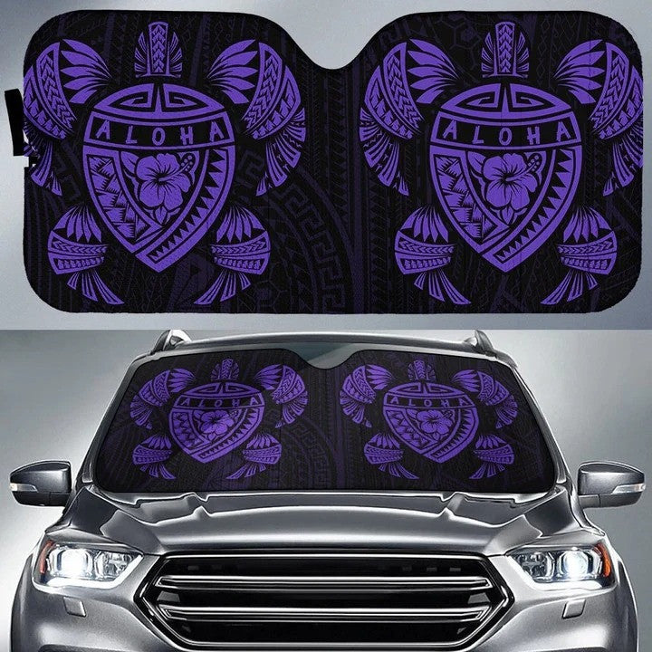 Purple Hawaii Map Turtle Ohana Hibiscus Kakau Polynesian Car Sun Shade Cover Auto Windshield Coolspod