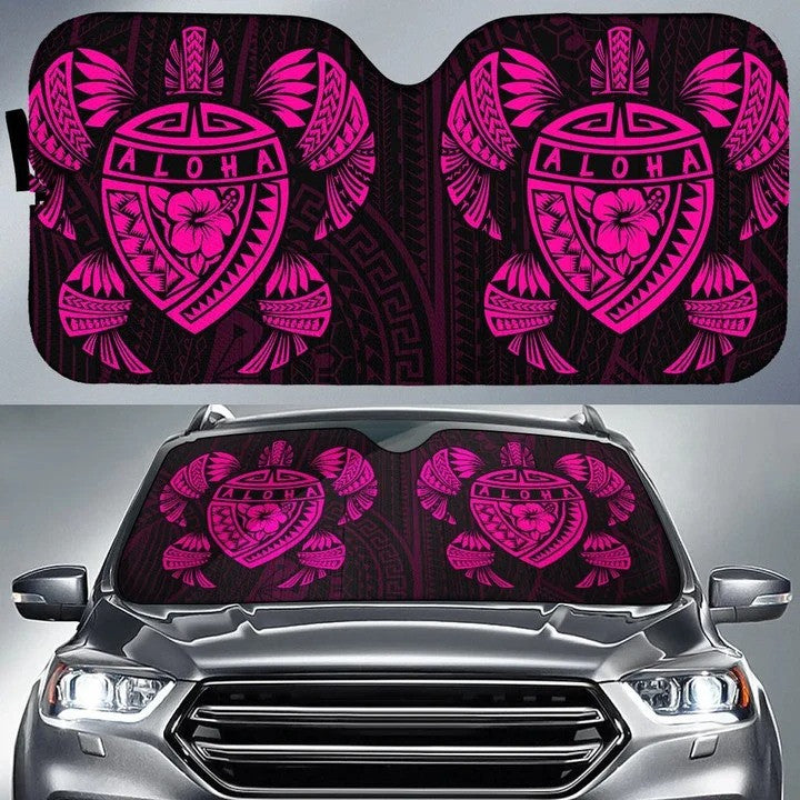 Pink Hawaii Map Turtle Ohana Hibiscus Kakau Polynesian Car Sun Shade Cover Auto Windshield Coolspod