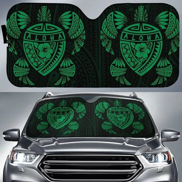 Forest Green Hawaii Map Turtle Ohana Hibiscus Kakau Polynesian Car Sun Shade Cover Auto Windshield Coolspod
