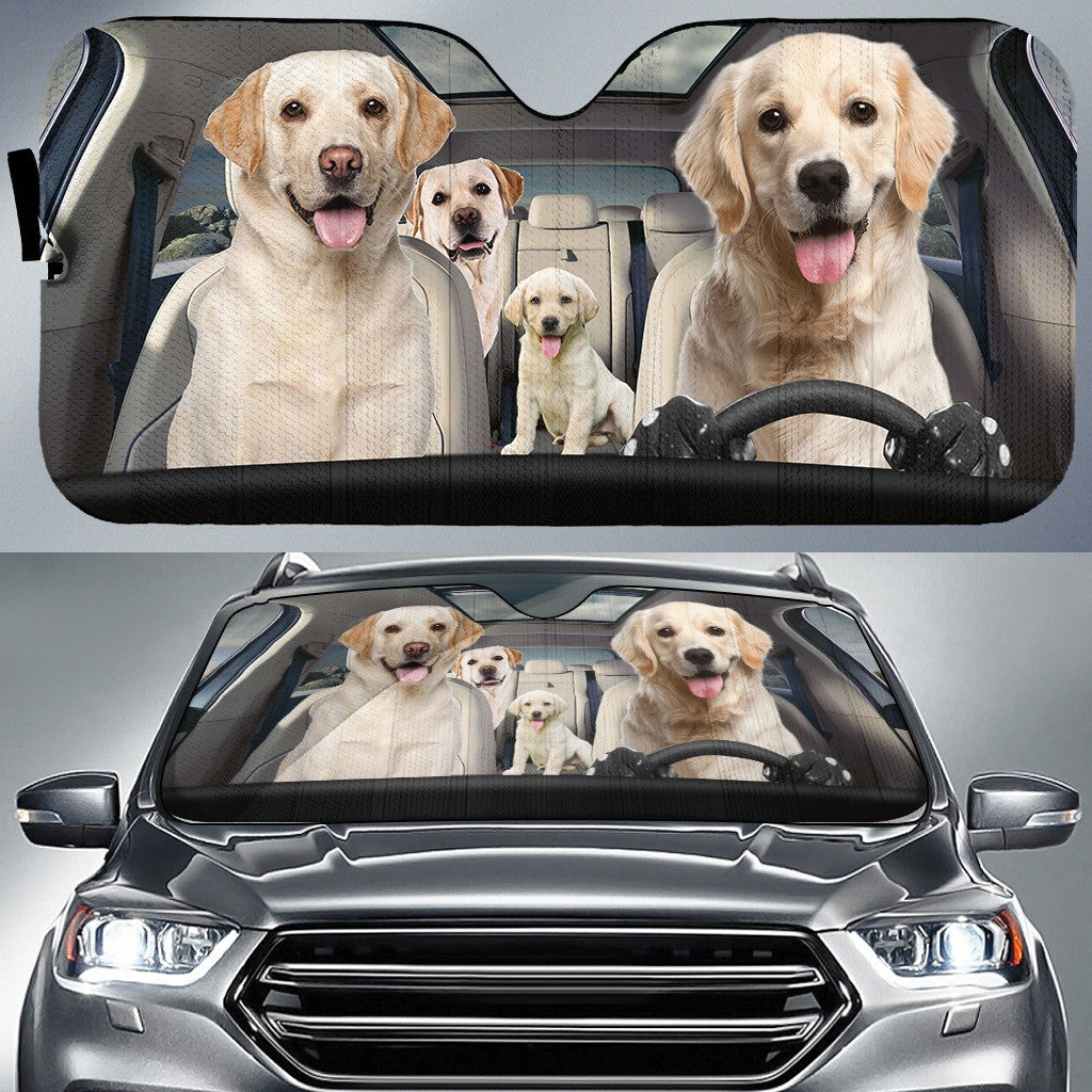 Labrador Family Driving Car Printed Car Sun Shade Cover Auto Windshield Coolspod