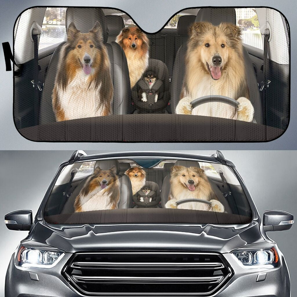 Funny Moment Rough Collie Dog Printed Car Sun Shade Cover Auto Windshield Coolspod