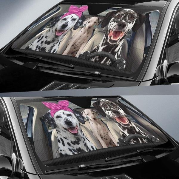 Three Dalmatian Family In Car Printed Car Sun Shade Cover Auto Windshield Coolspod
