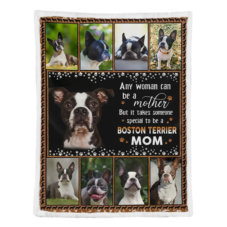 Dog Mom Blanket/ Boston Terrier Dog Mom Fleece Blanket Sherpa Cozy Premium Blanket