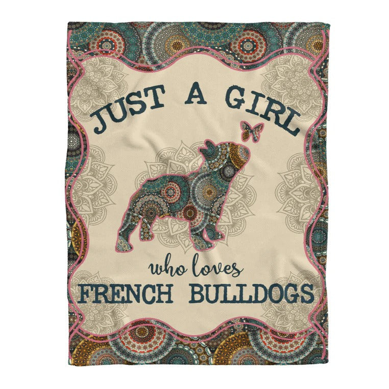 Bulldog Blanket/ Just A Girl Who Loves French Bulldogs Mandala Blanket Gift For Dog Lovers