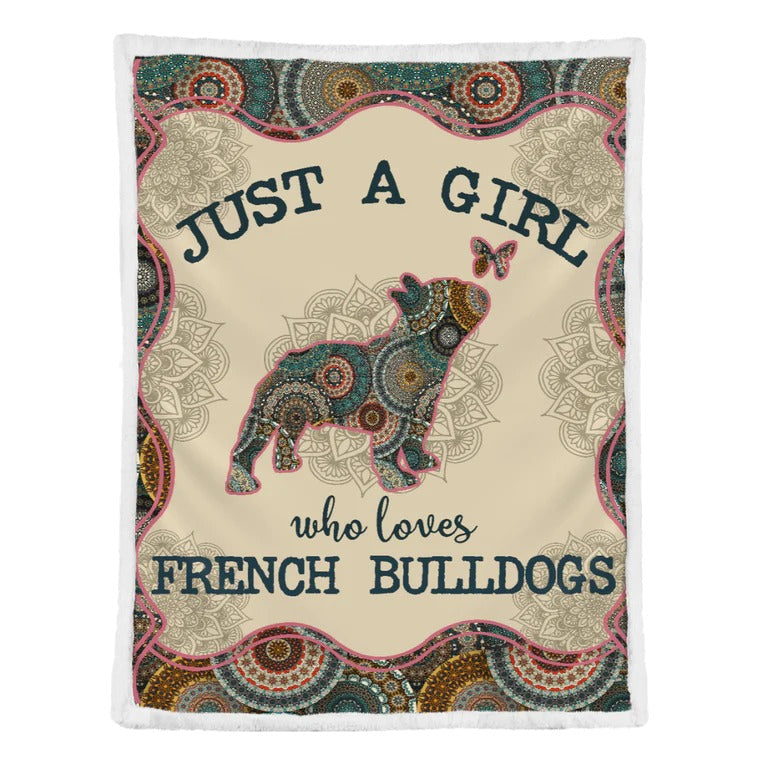 Bulldog Blanket/ Just A Girl Who Loves French Bulldogs Mandala Blanket Gift For Dog Lovers