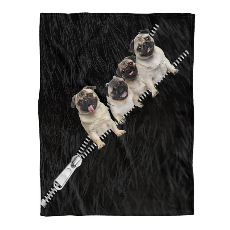 Pug Blanket/ Funny Pug Zipper/ Dog Lovers Throw Soft Warm Blanket
