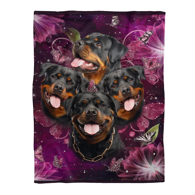 Rottweiler Blanket/ Rottweiler In Purple Pattern Fleece Blanket/ Dog Blanket Coolspod