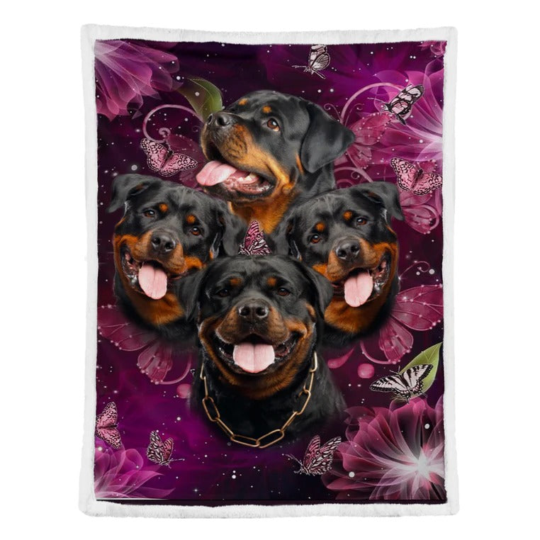 Rottweiler Blanket/ Rottweiler In Purple Pattern Fleece Blanket/ Dog Blanket Coolspod