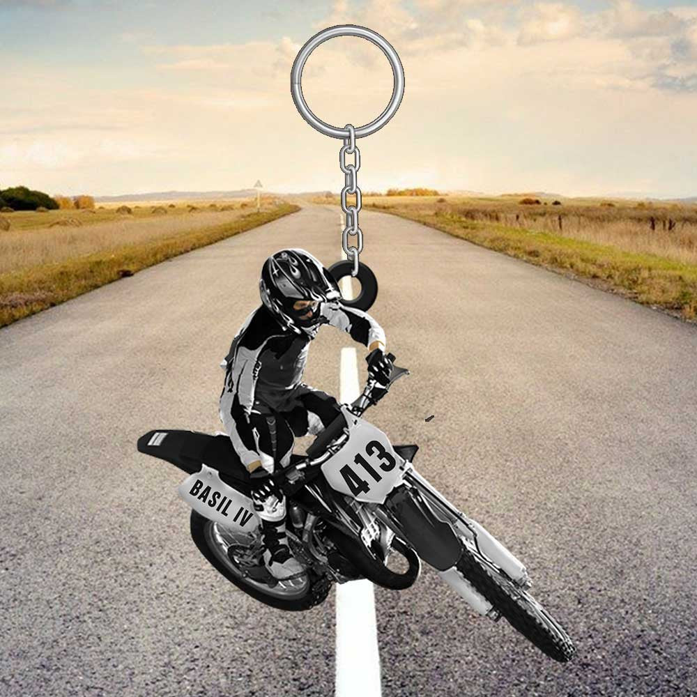 Personalized Motocross Dirt Bike Keychain/ Custom Name Acrylic Flat Keychain for Biker