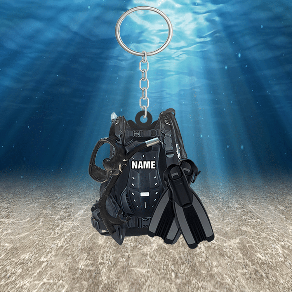 Personalized Scuba Diving Equipment Keychain/ Custom Name Flat Keychain for Diver