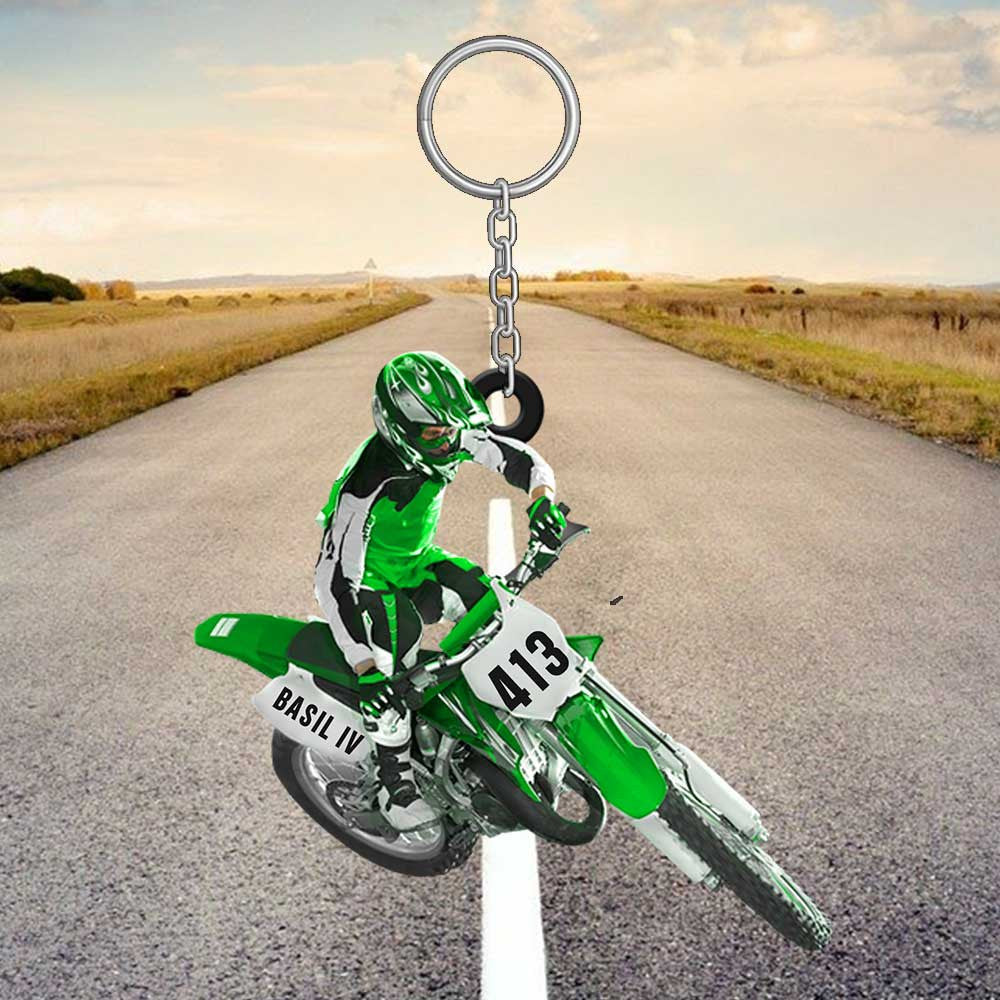 Personalized Motocross Dirt Bike Keychain/ Custom Name Acrylic Flat Keychain for Biker