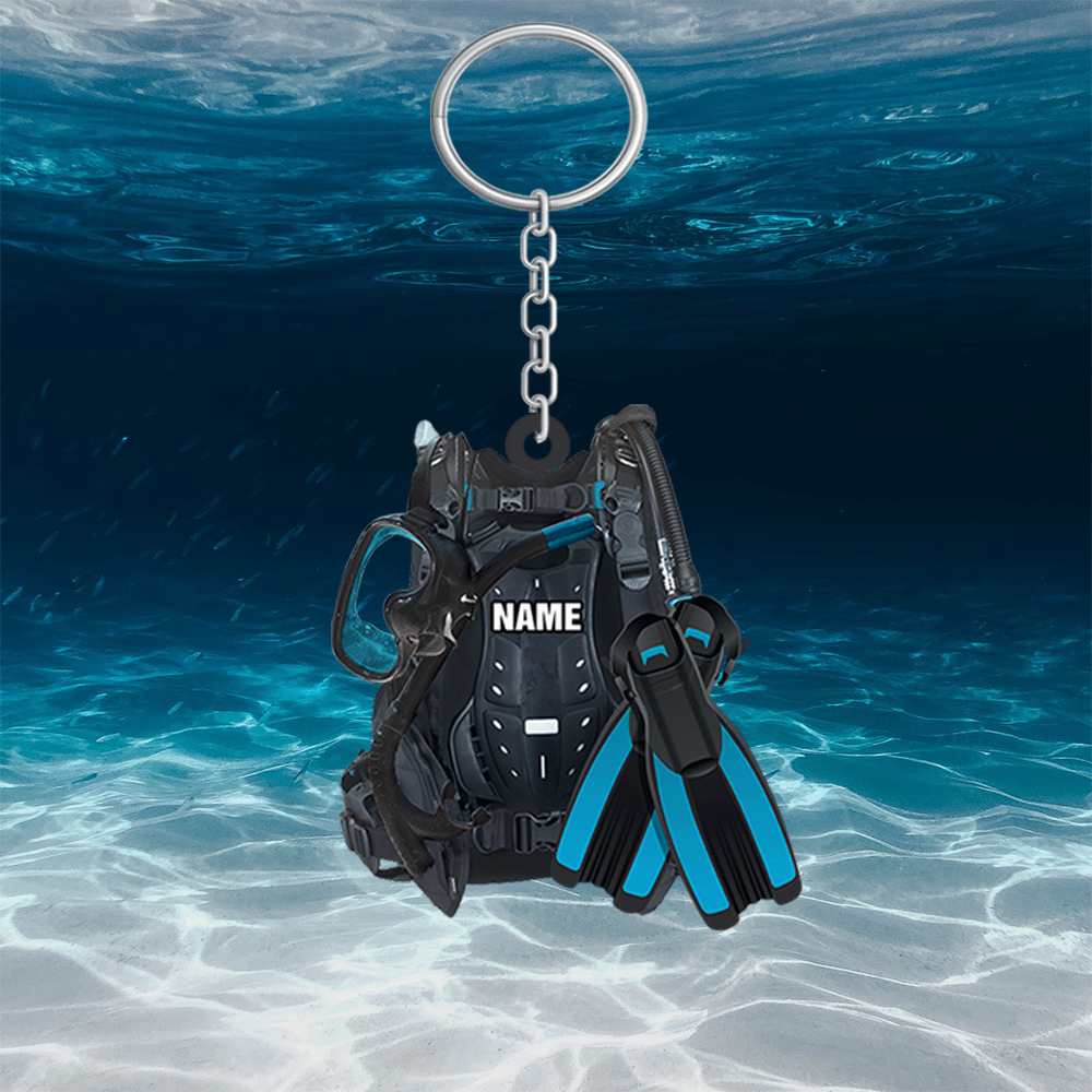Personalized Scuba Diving Equipment Keychain/ Custom Name Flat Keychain for Diver