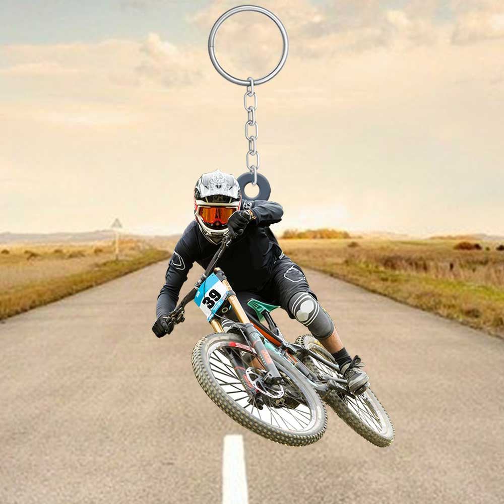 Personalized Mountain Biking Keychain/ Custom Name Acrylic Flat Keychain for Biker