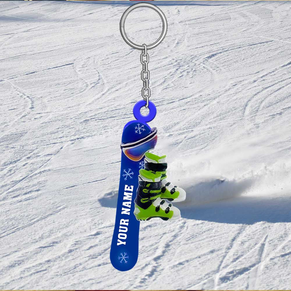 Personalized Snowboarding Man & Woman Keychain/ Custom Name Flat Keychain 2 sides printed