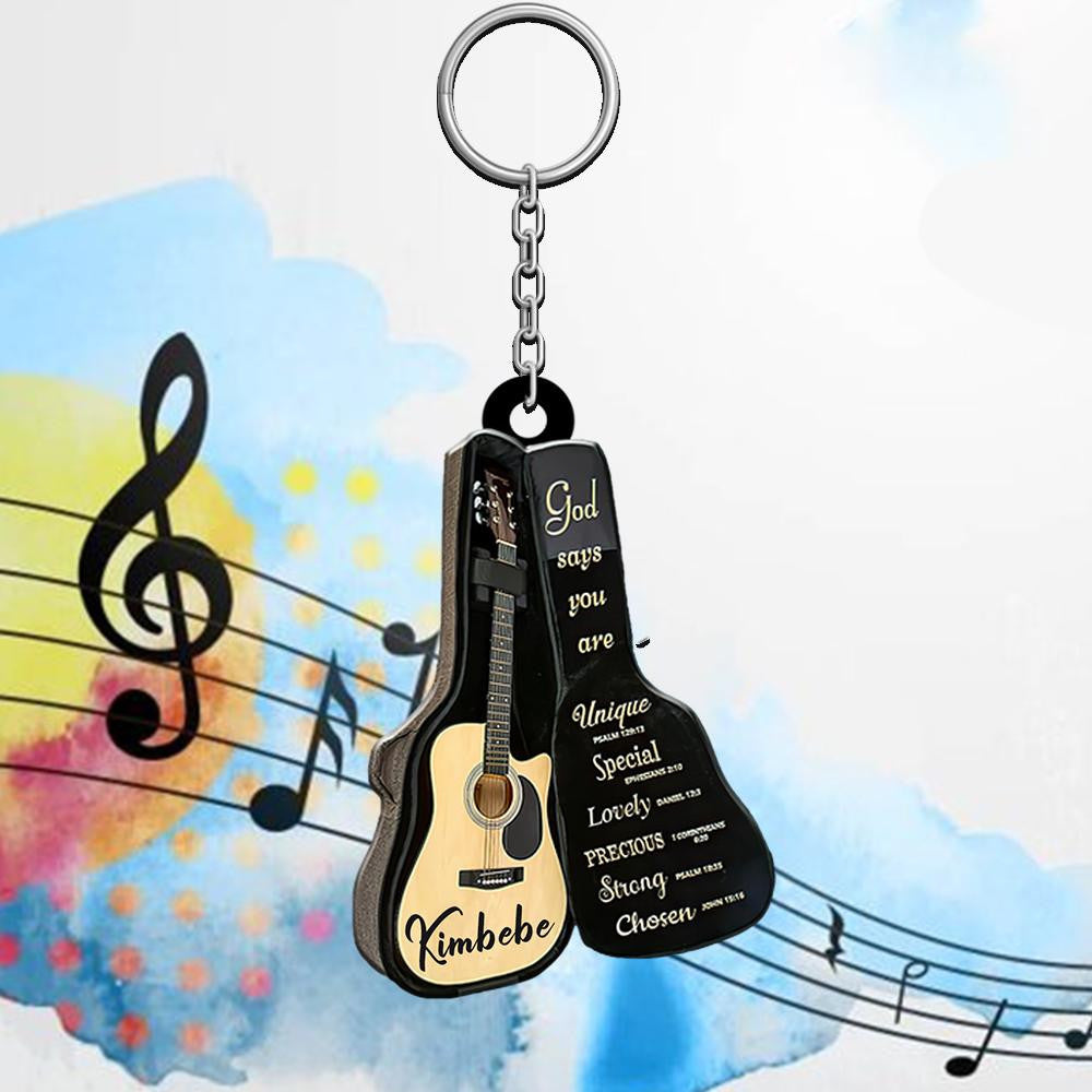 Personalized Classic Guitar Keychain/ Custom Name God says you are Keychain for Guitarist