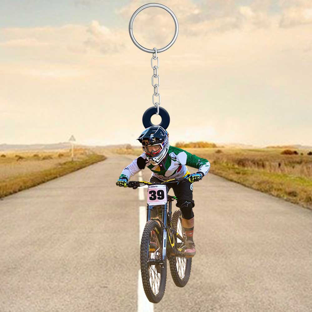 Personalized Mountain Biking Keychain/ Custom Name Acrylic Flat Keychain for Biker