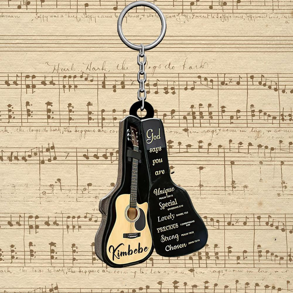 Personalized Classic Guitar Keychain/ Custom Name God says you are Keychain for Guitarist