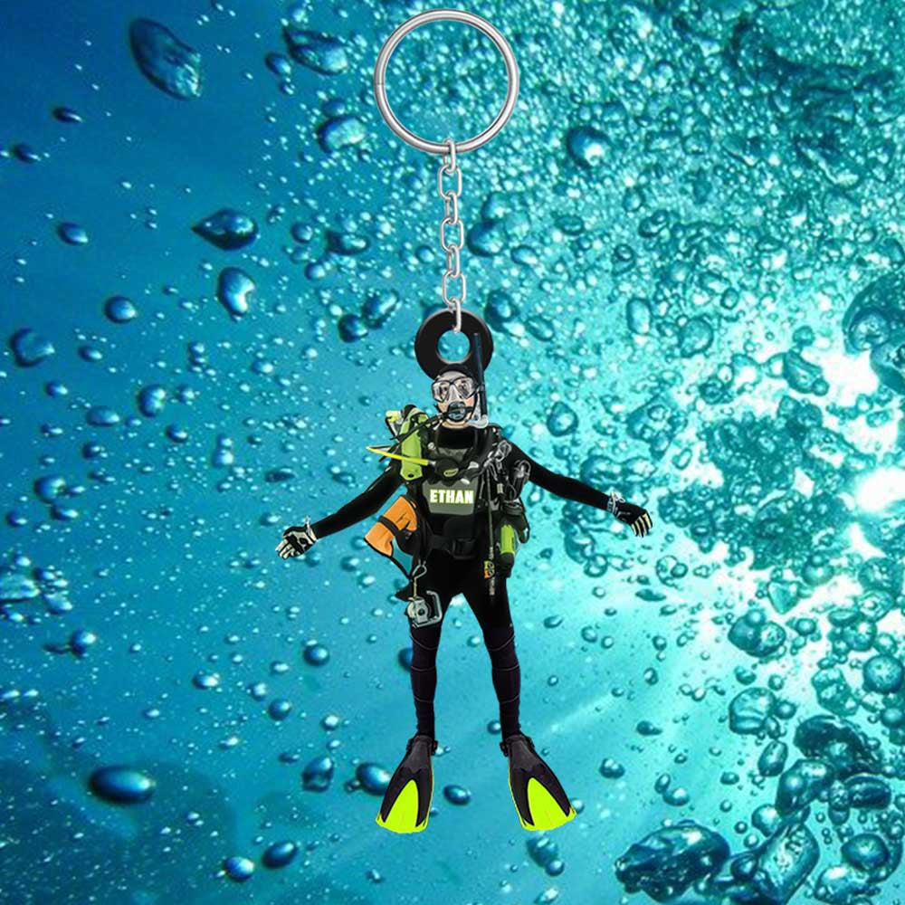 Personalized Scuba Diving Keychain/ Custom Human Flat Keychain for Diver