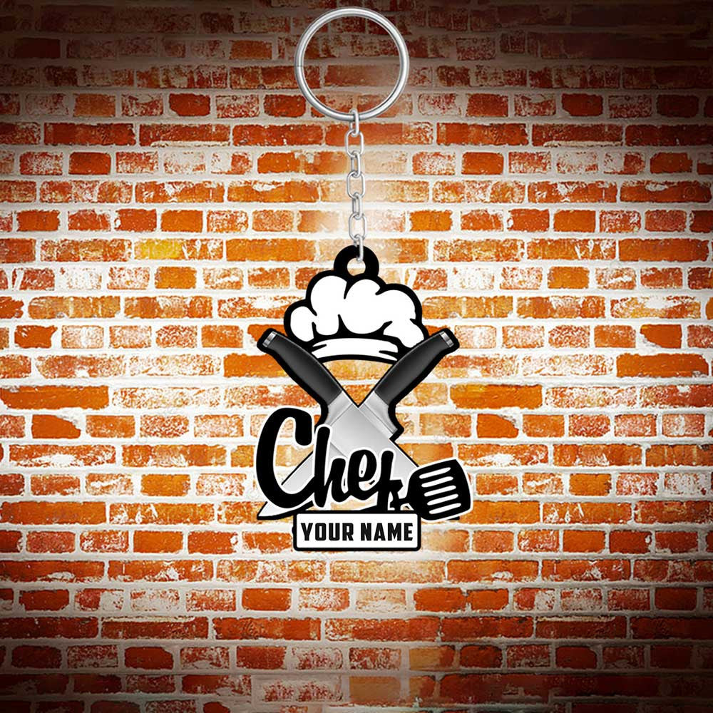 Personalized Chef Uniform Keychain/ Custom Chef hat Acrylic Flat Keychain/ love kitchen and food