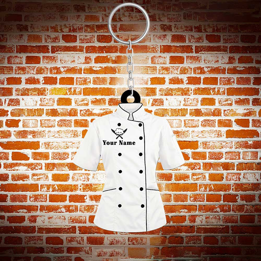 Personalized Chef Uniform Keychain/ Custom Chef hat Acrylic Flat Keychain/ love kitchen and food