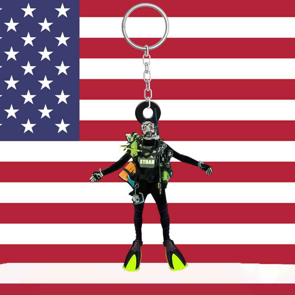 Personalized Scuba Diving Keychain/ Custom Human Flat Keychain for Diver