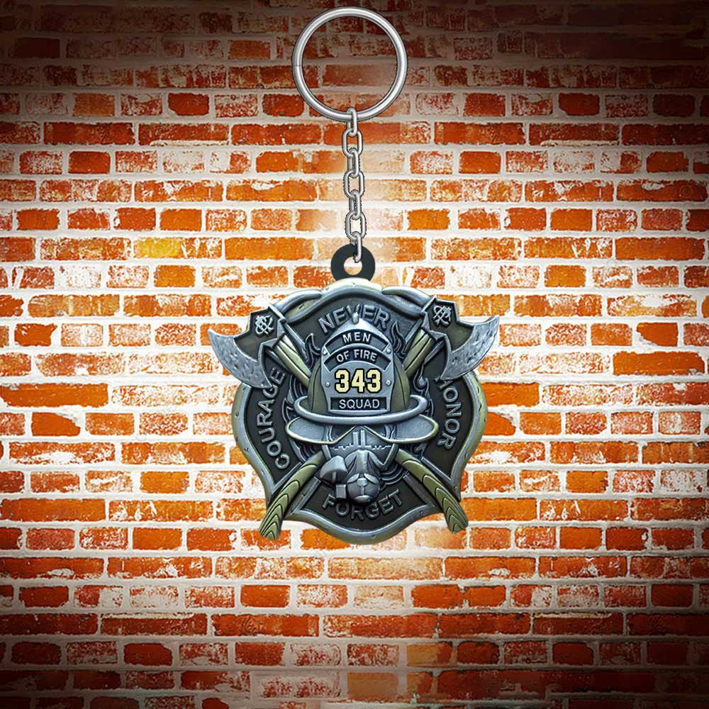 Personalized Firefighter Custom Number 2D Flat Acrylic Keychain for Firefighter