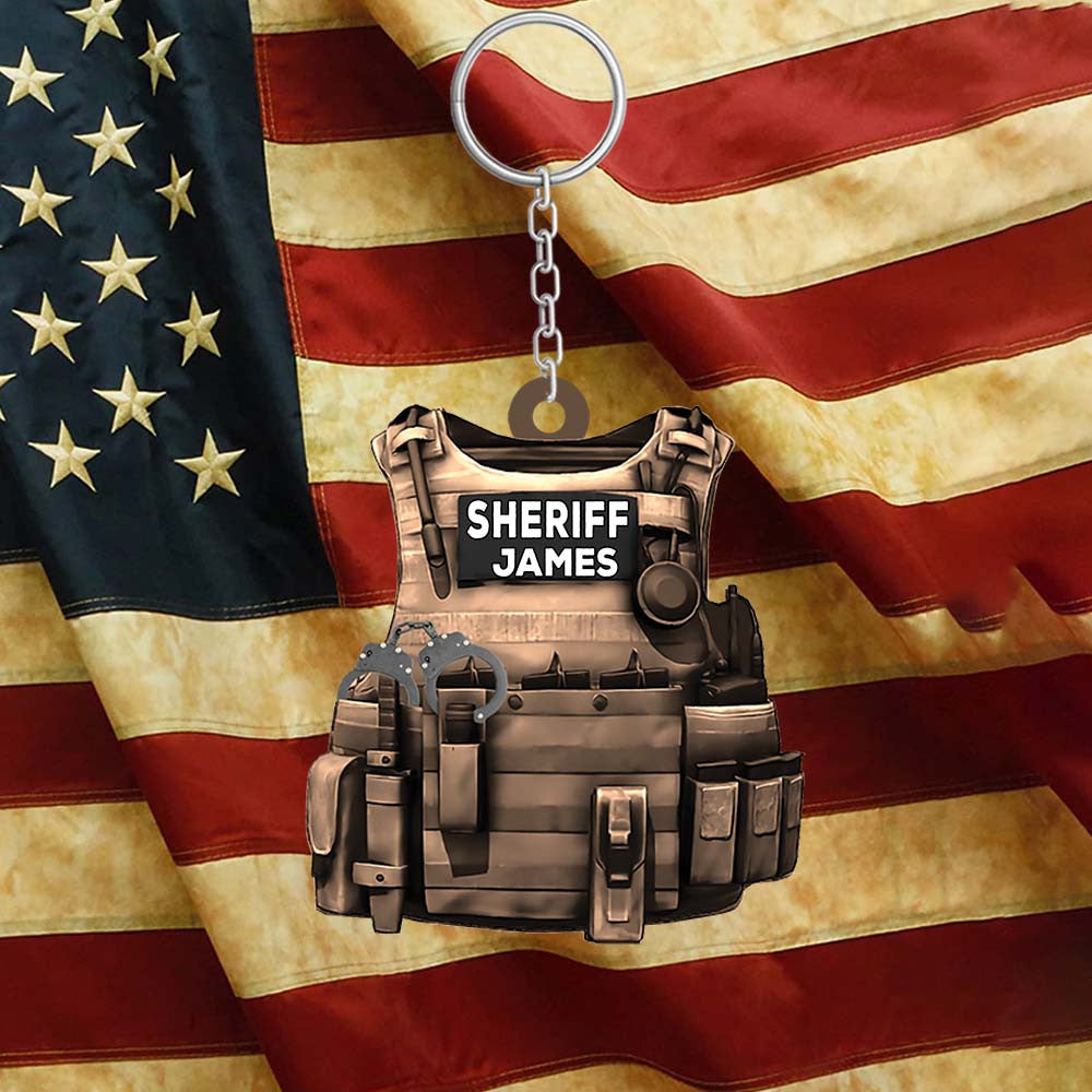 Personalized Sheriff Keychain/ Custom Name Flat Acrylic Keychain for Sheriff