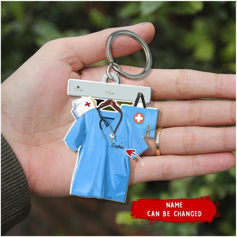 Personalized Nurse Costume Acrylic Keychain/ Custom Name Flat keychain for Nurse