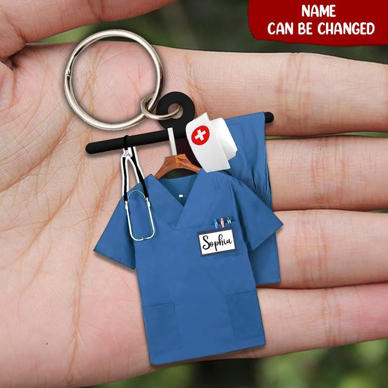 Personalized Nurse Costume Acrylic Keychain/ Custom Name Flat keychain for Nurse