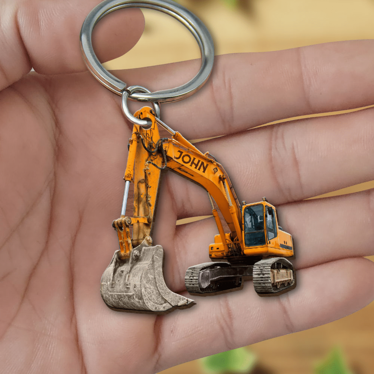 Personalized Excavator Keychain/ Custom Name Flat Acrylic Keychain for Crane Worker
