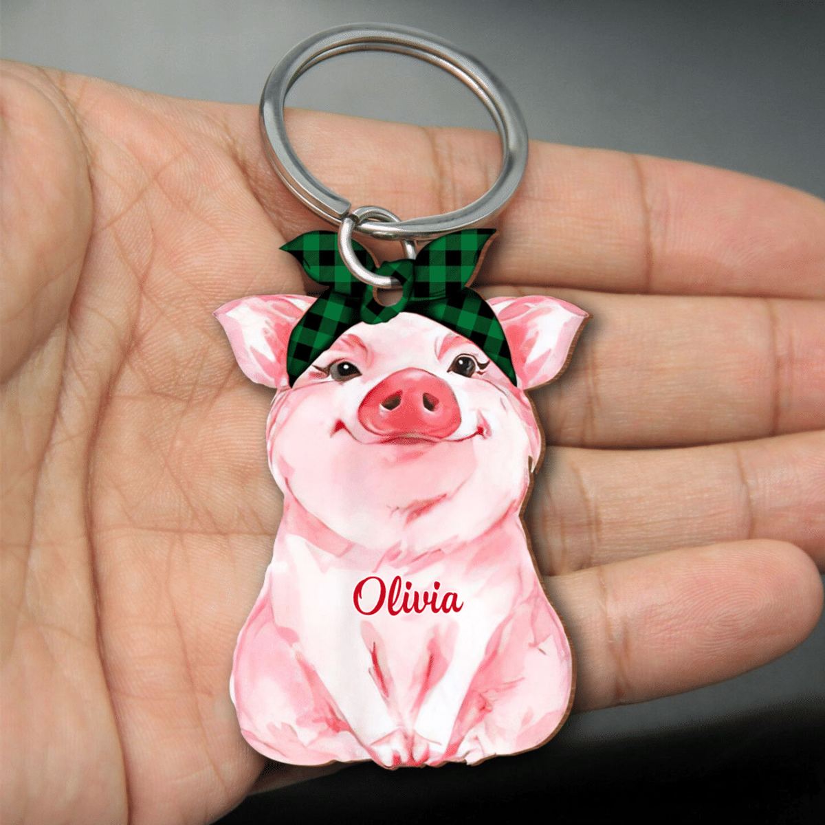 Personalized Cute Chubby Pink Pig Keychain/ Custom Name Flat Acrylic Keychain for Girlfriend