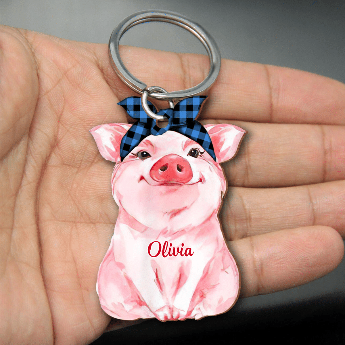 Personalized Cute Chubby Pink Pig Keychain/ Custom Name Flat Acrylic Keychain for Girlfriend
