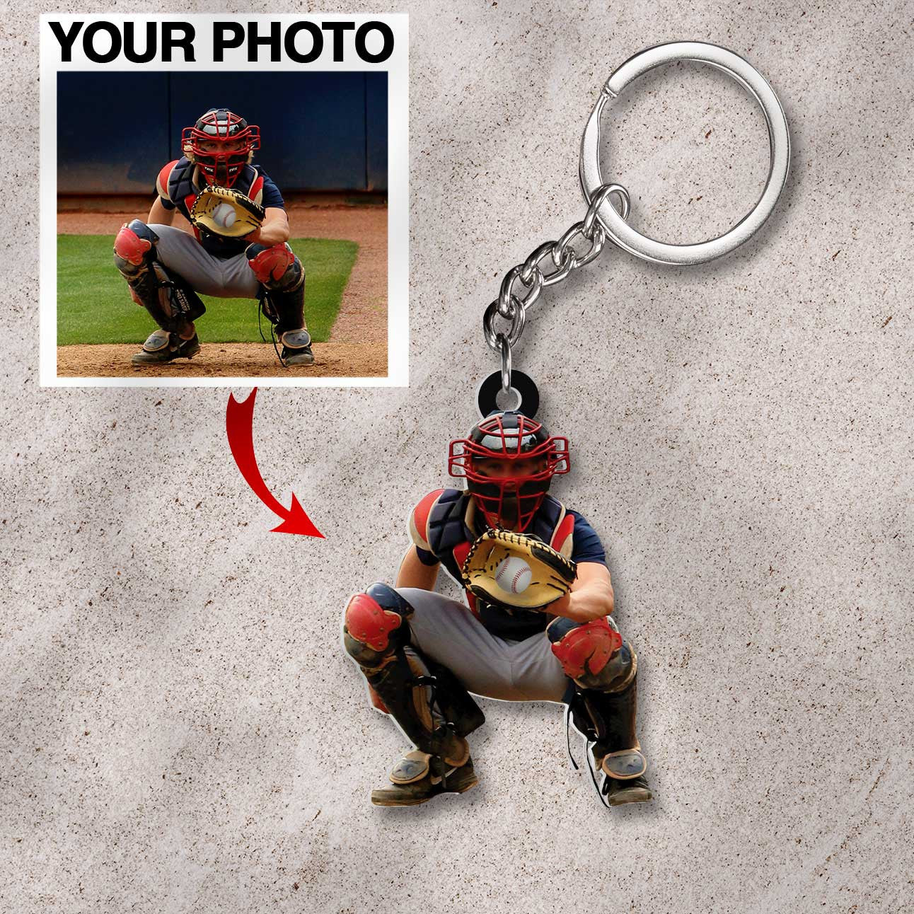 Personalized Baseball Player Keychain/ Custom Your Photo Flat Acrylic Keychain for Baseball Lovers