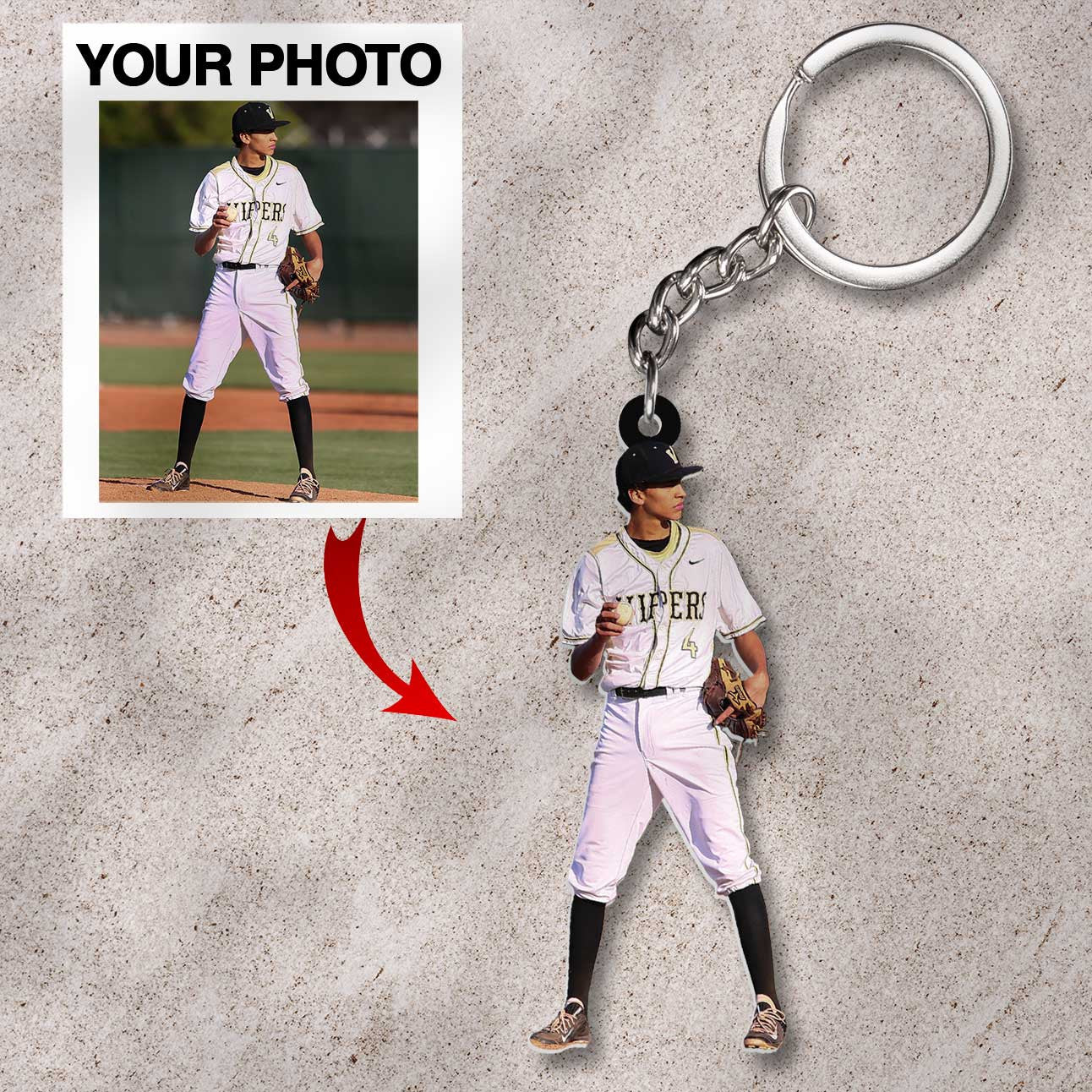 Personalized Baseball Player Keychain/ Custom Your Photo Flat Acrylic Keychain for Baseball Lovers