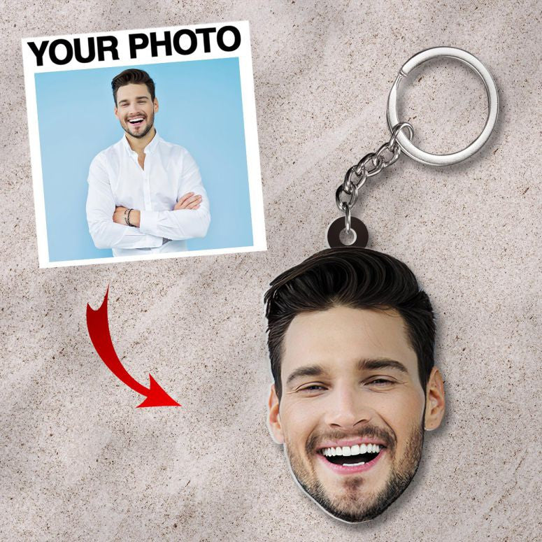 Custom Your Face Keychain/ Custom Your Photo Flat Acrylic Keychain/ Funny Gift for him