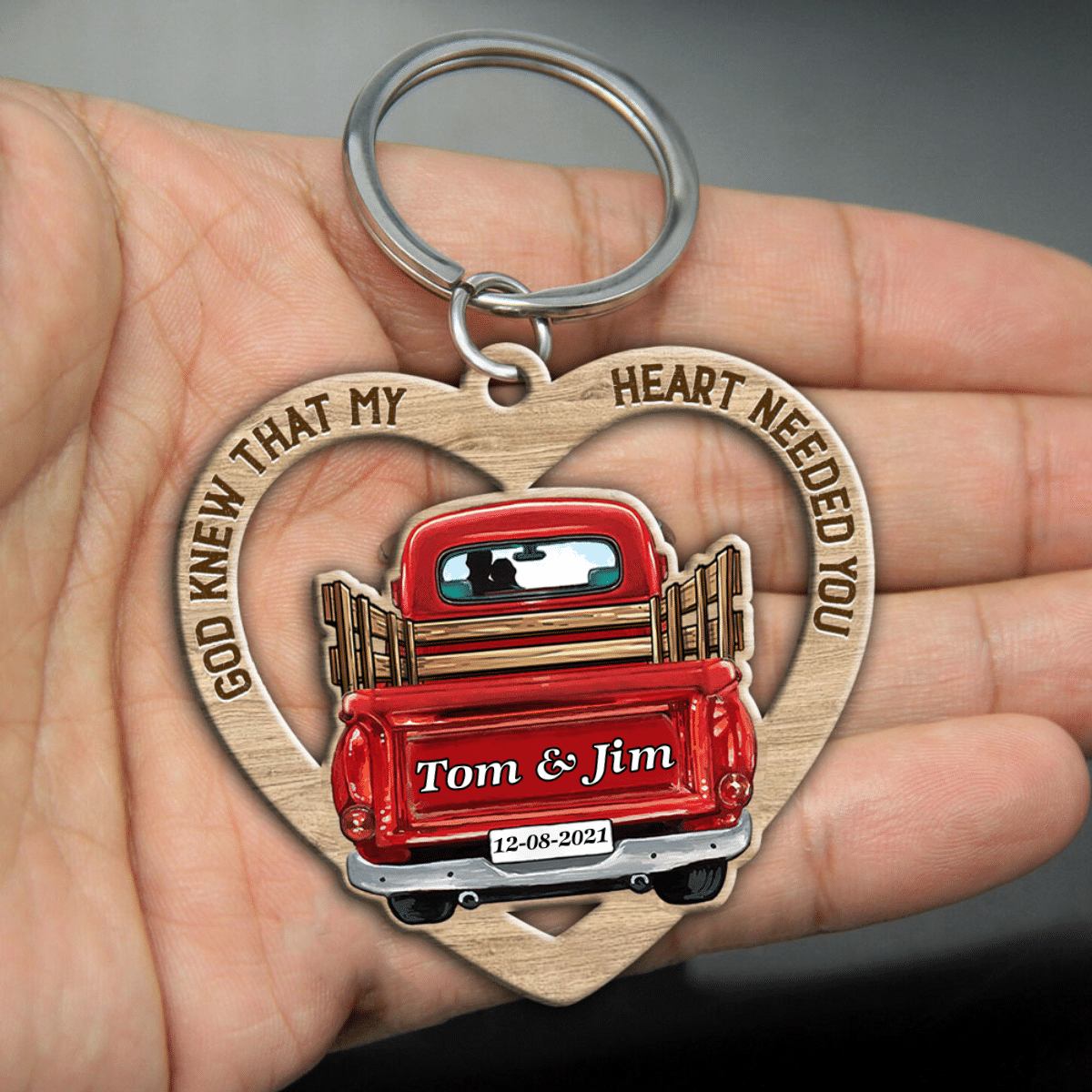 Personalized Couple Keychain/ Red Truck God knew that my heart needed you keychain for girlfriend/ wife