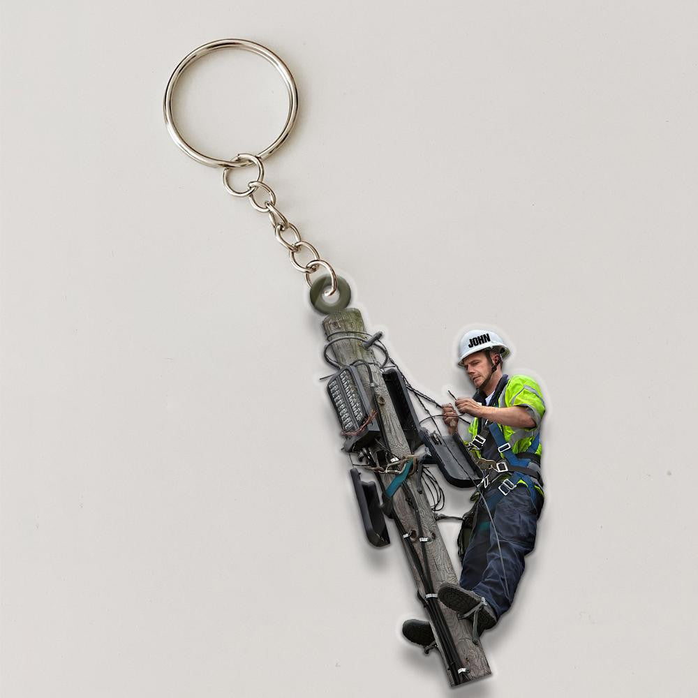 Personalized Lineman Keychain/ Custom Photo Flat Acrylic Keychain for Electrician
