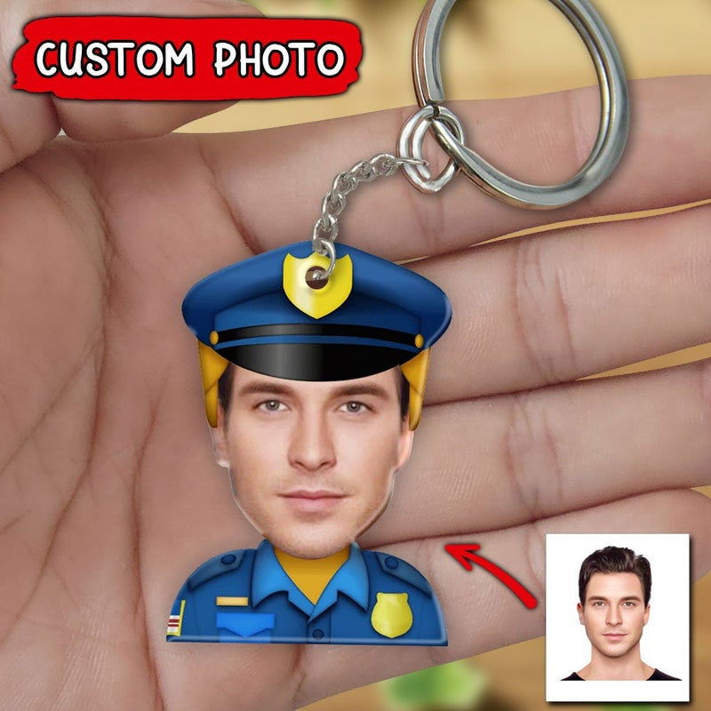 Personalized Police Caricature Photo Keychain/ Custom Photo Flat Acrylic Keychain for Police