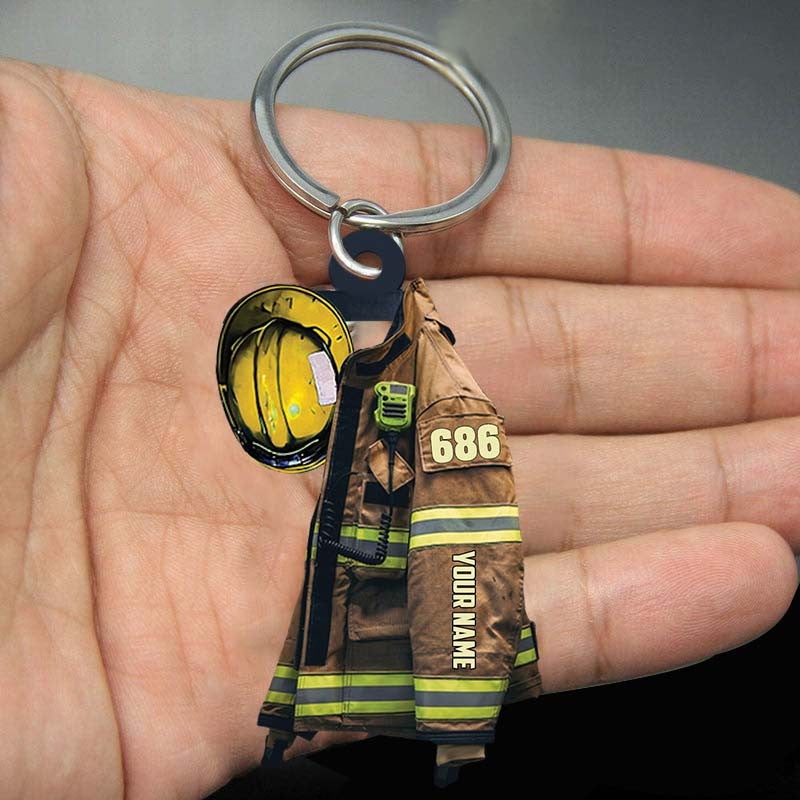 Personalized Firefighter Keychain/ Custom Name Flat Acrylic Keychain for Firefighter