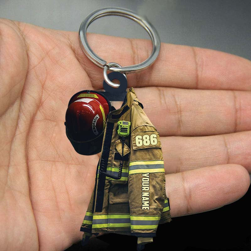 Personalized Captain Firefighter Keychain/ Custom Name Flat Acrylic Keychain for Firefighter